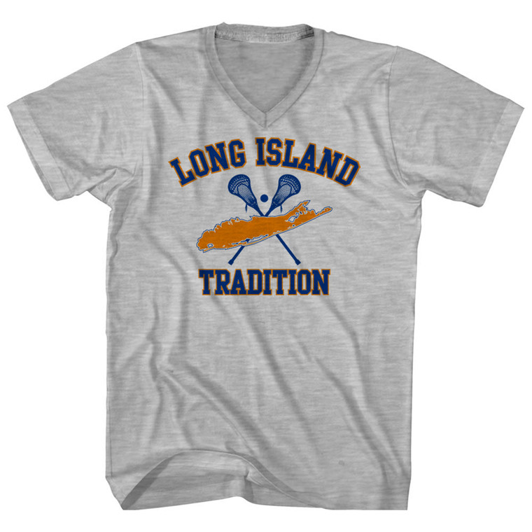 Long Island Tradition Adult Cotton V-Neck T-Shirt - Grey Heather