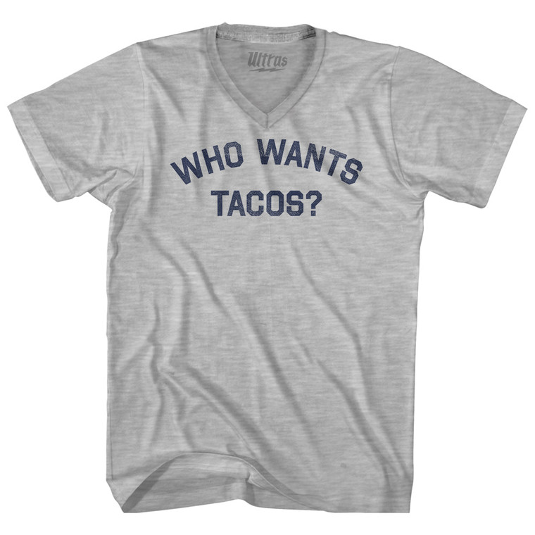 Who Wants Tacos Adult Cotton V-neck T-shirt - Grey Heather