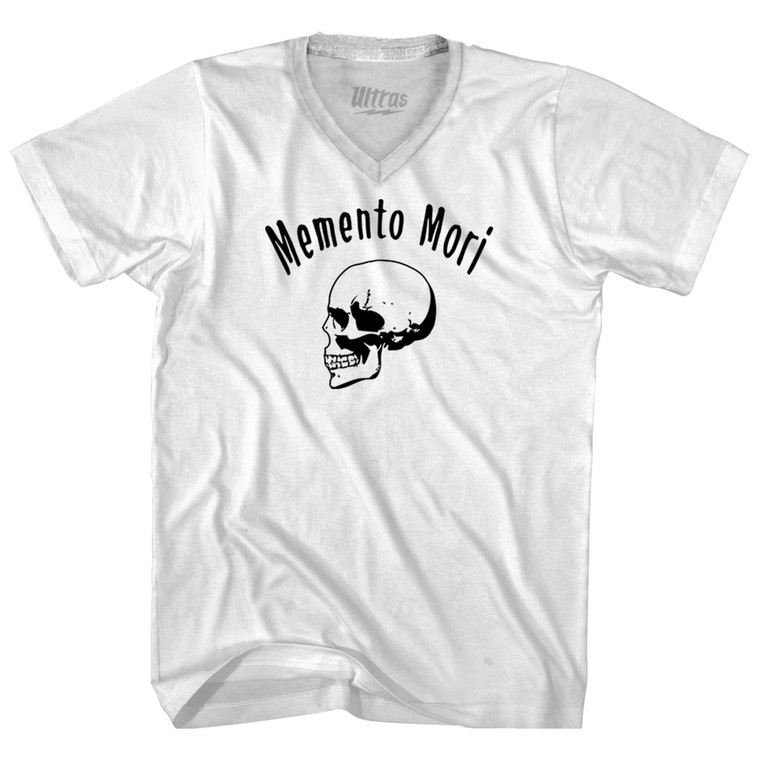 Memento Mori (Remember You Must Die) Skull Adult Tri-Blend V-neck T-shirt - White