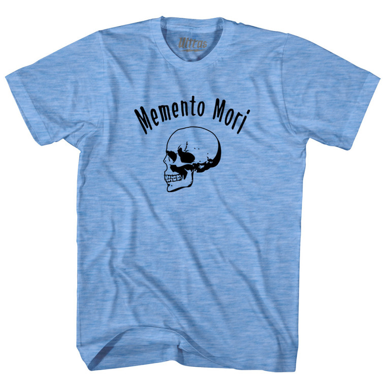 Memento Mori (Remember You Must Die) Skull Adult Tri-Blend T-shirt - Athletic Blue