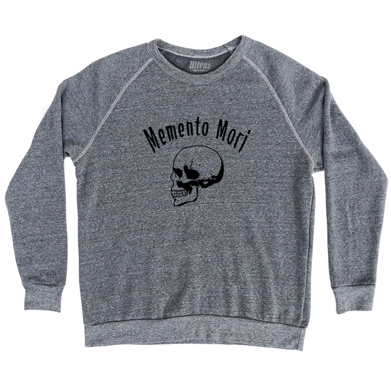 Memento Mori (Remember You Must Die) Skull Adult Tri-Blend Sweatshirt - Athletic Grey