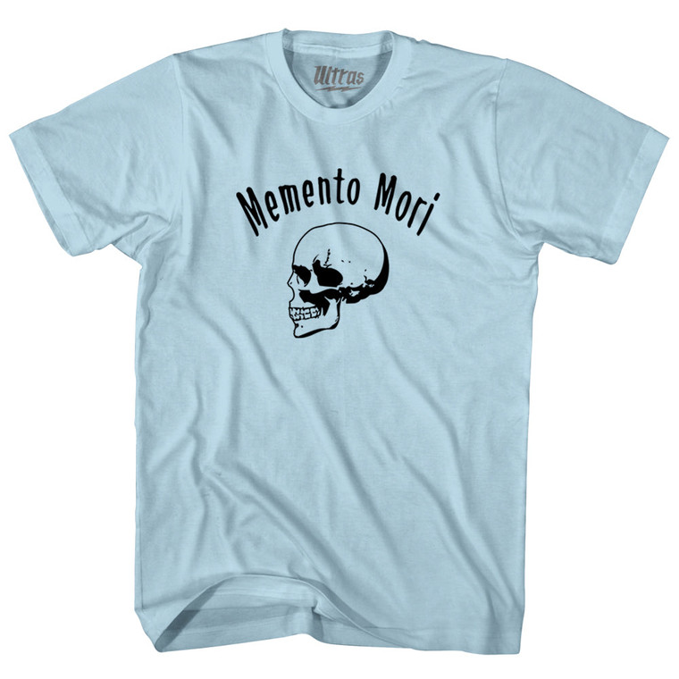 Memento Mori (Remember You Must Die) Skull Adult Cotton T-shirt - Light Blue