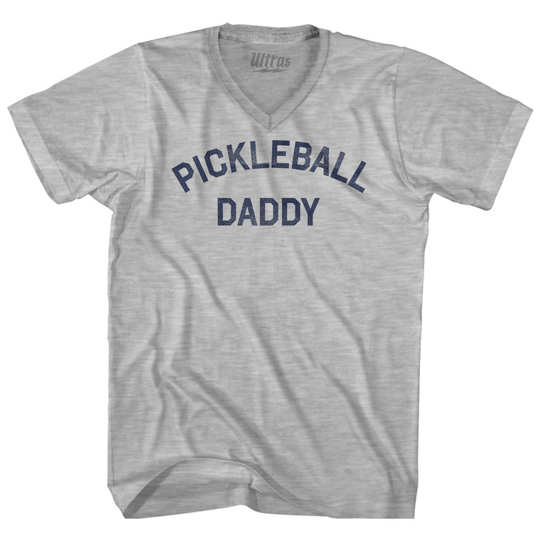 Pickleball Daddy Adult Cotton V-neck T-shirt - Grey Heather