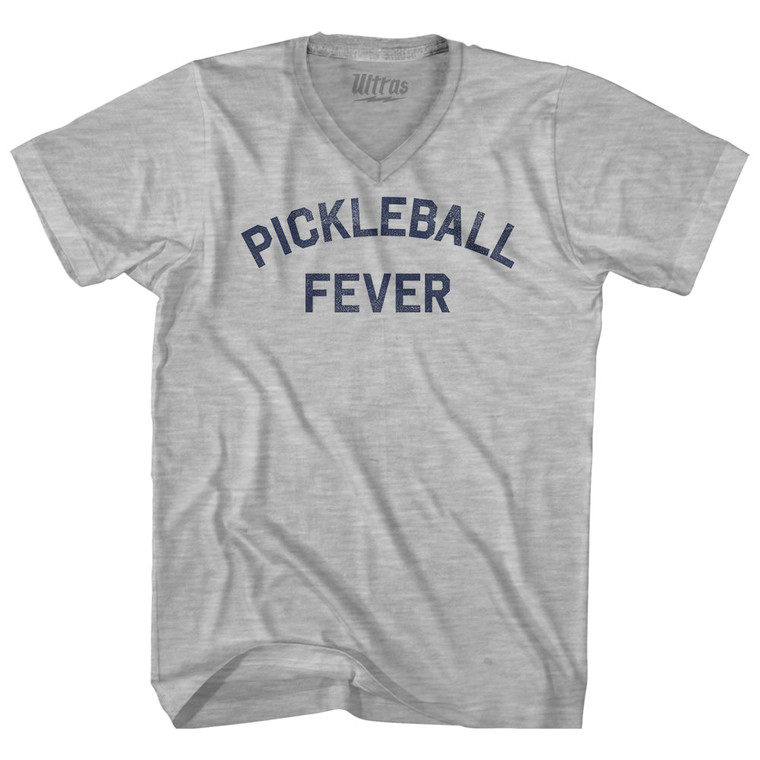 Pickleball Fever Adult Cotton V-neck T-shirt - Grey Heather