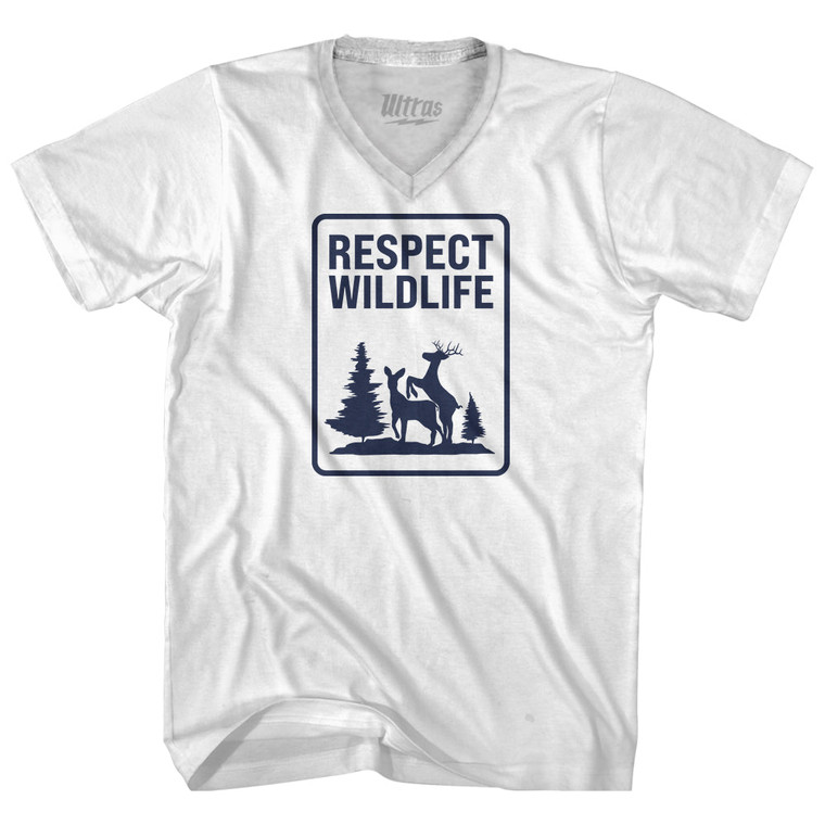 Respect Wildlife Adult Tri-Blend V-neck T-shirt - White