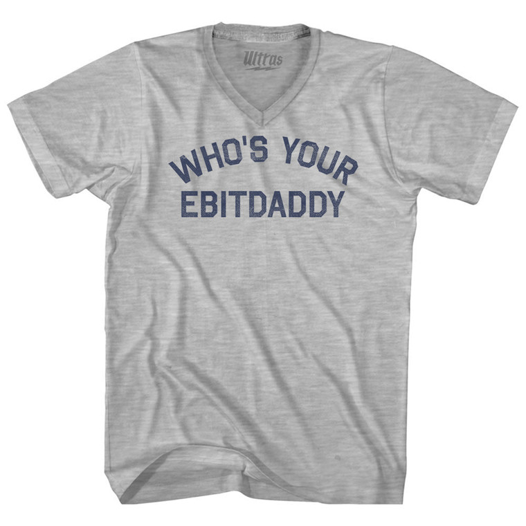 Who's Your Ebitdaddy Adult Cotton V-neck T-shirt - Grey Heather