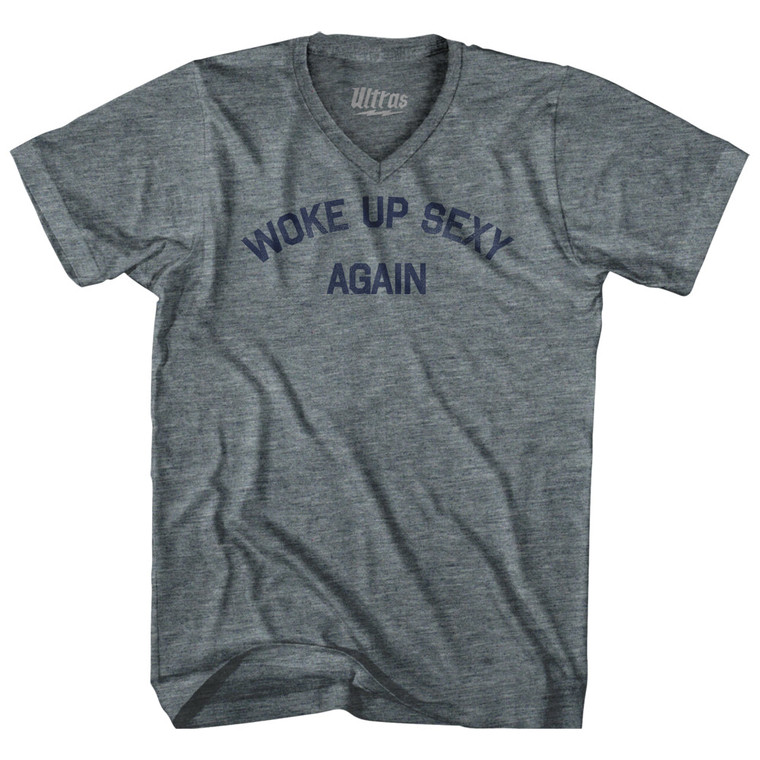 Woke Up Sexy Again Adult Tri-Blend V-neck T-shirt - Athletic Grey