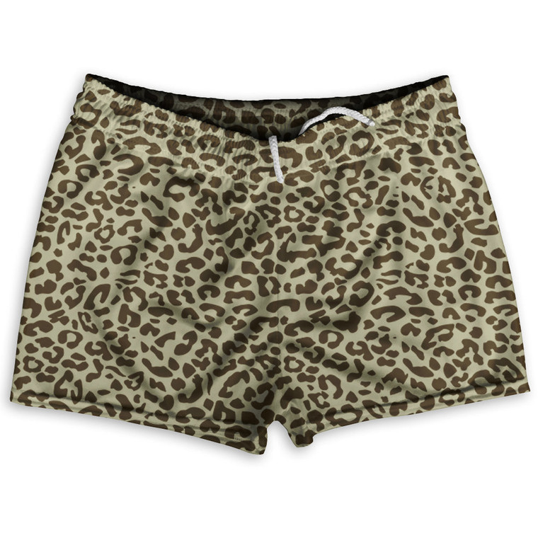 Cheetah Two Tone Light Brown Shorty Short Gym Shorts 2.5" Inseam Made In USA - Light Brown