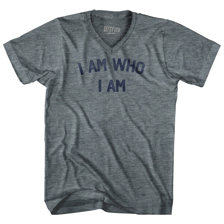 I Am Who I Am Tri-Blend V-neck Womens Junior Cut T-shirt - Athletic Grey