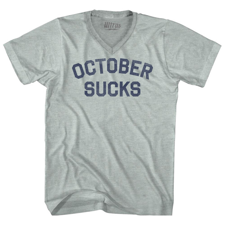 October Sucks Adult Tri-Blend V-neck T-shirt - Athletic Cool Grey