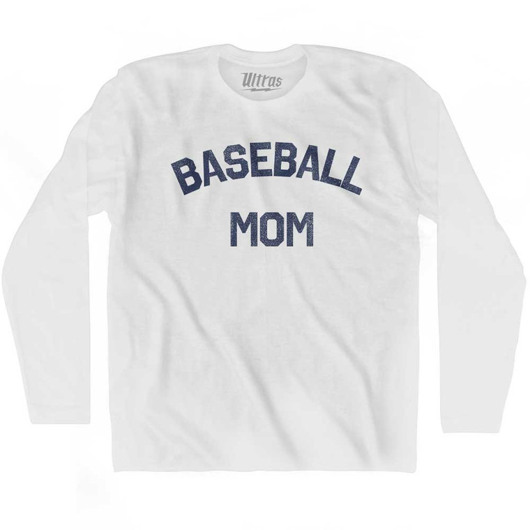 Baseball Mom Adult Cotton Long Sleeve T-shirt - White