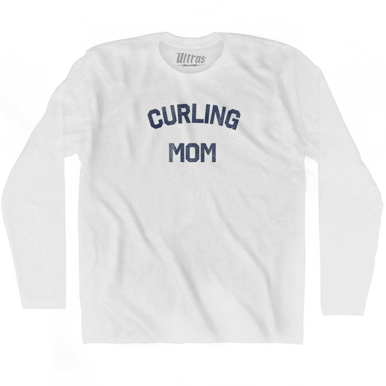 Curling Mom Adult Cotton Long Sleeve T-shirt - White