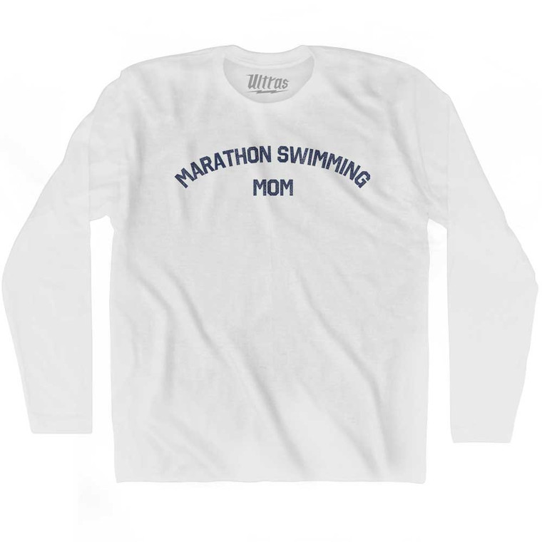 Marathon Swimming Mom Adult Cotton Long Sleeve T-shirt - White