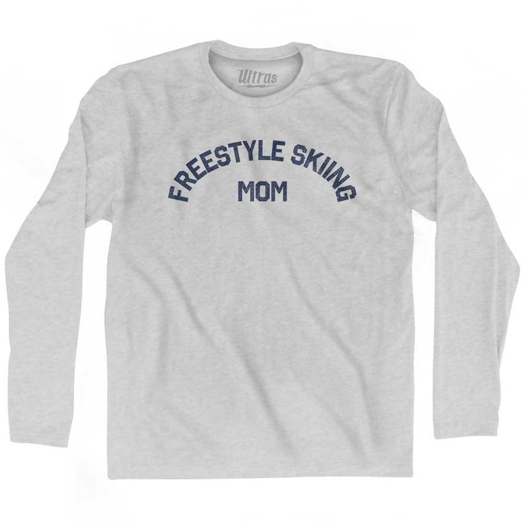 Freestyle Skiing Mom Adult Cotton Long Sleeve T-shirt - Grey Heather