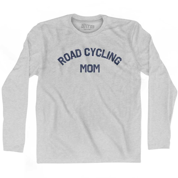 Road Cycling Mom Adult Cotton Long Sleeve T-shirt - Grey Heather