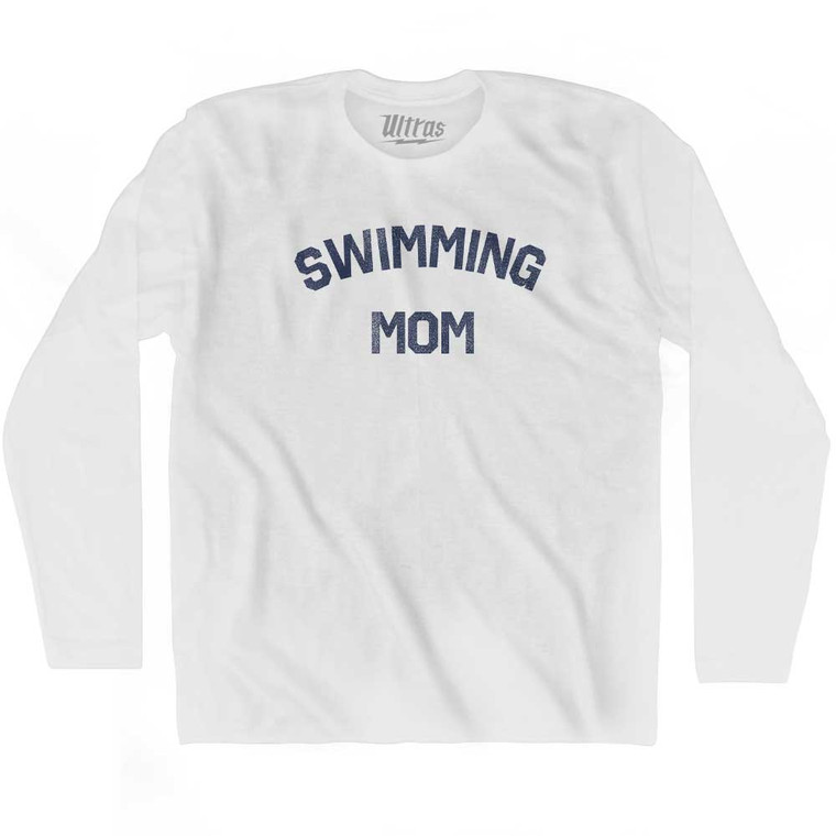 Swimming Mom Adult Cotton Long Sleeve T-shirt - White