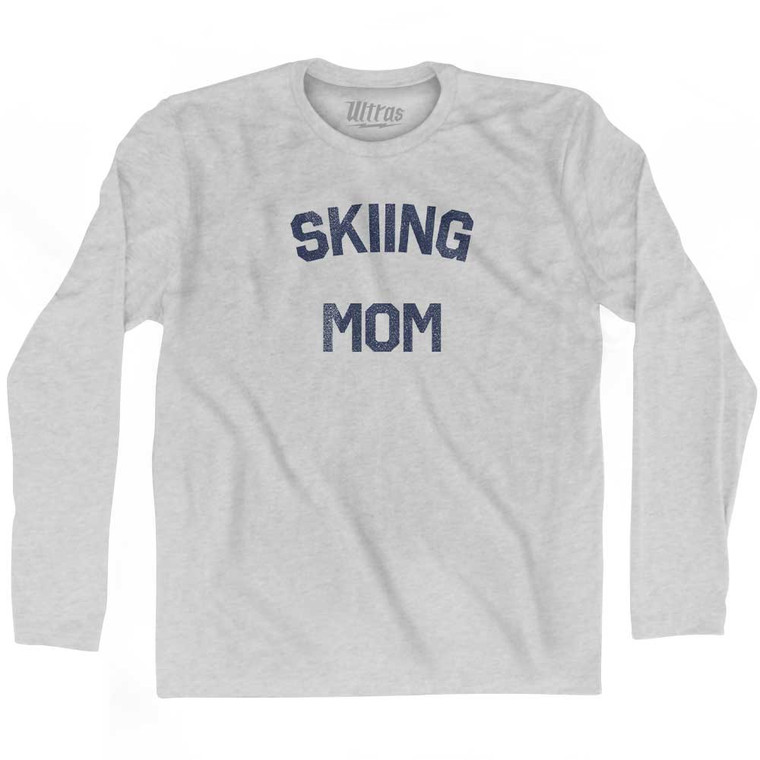 Skiing Mom Adult Cotton Long Sleeve T-shirt - Grey Heather