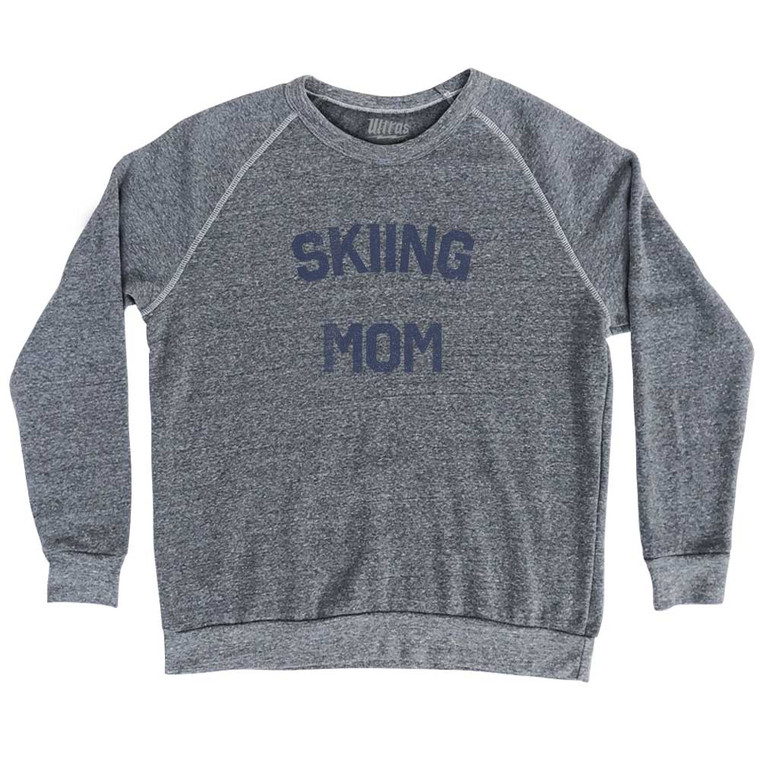 Skiing Mom Adult Tri-Blend Sweatshirt - Athletic Grey