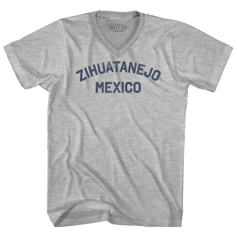 Zihuatanejo Mexico Adult Cotton V-neck T-shirt - Grey Heather