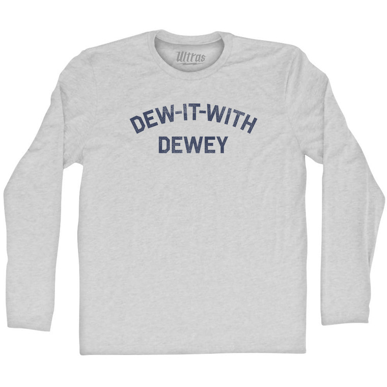 Dew-it-with Dewey Adult Cotton Long Sleeve T-shirt - Grey Heather