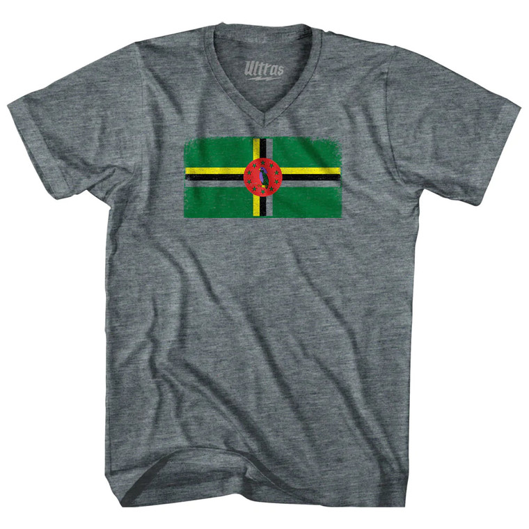 Dominica Country Flag Tri-Blend V-neck Womens Junior Cut T-shirt - Athletic Grey