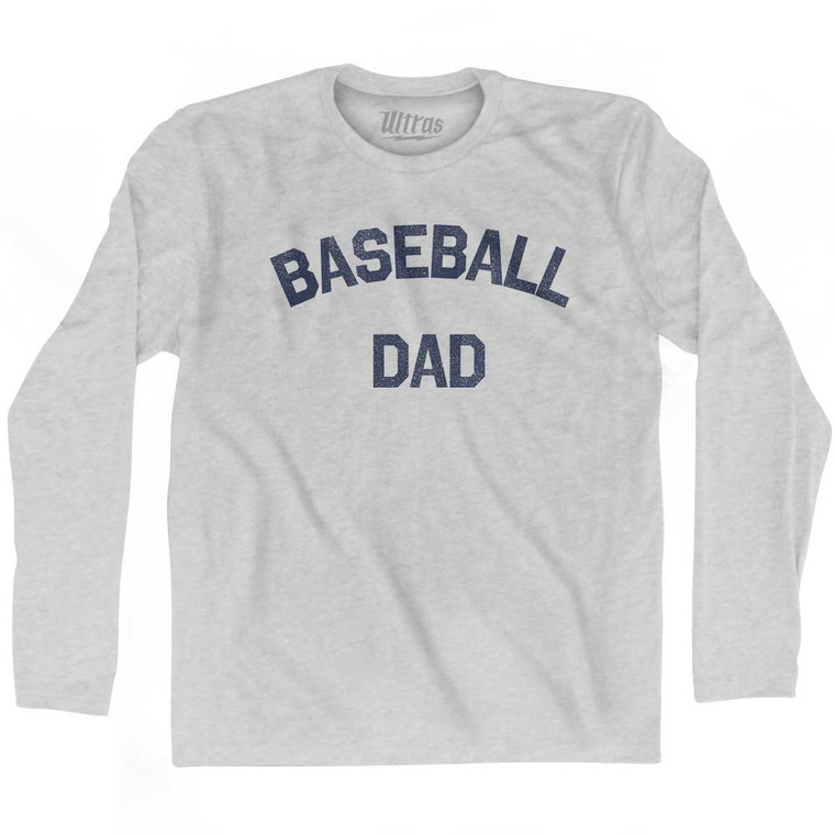 Baseball Dad Adult Cotton Long Sleeve T-shirt - Grey Heather
