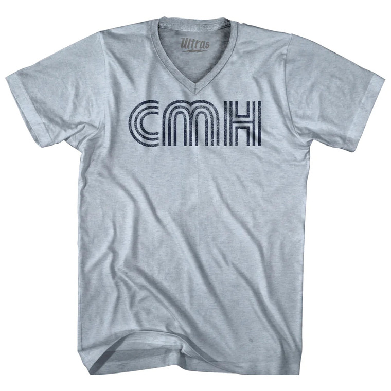 Columbus CMH Airport Adult Tri-Blend V-neck T-shirt - Heather White