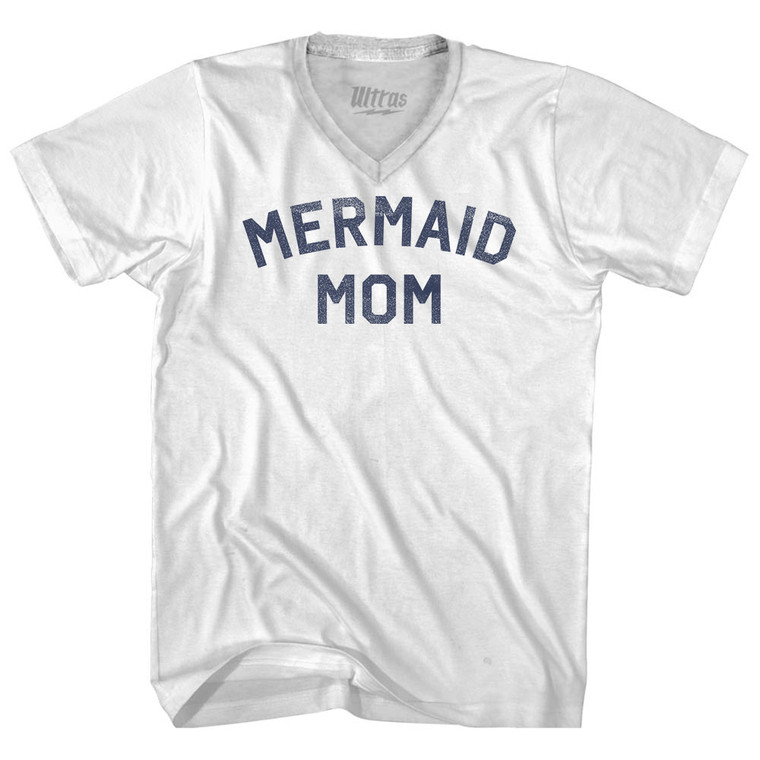 Mermaid Mom Adult Tri-Blend V-neck T-shirt - White