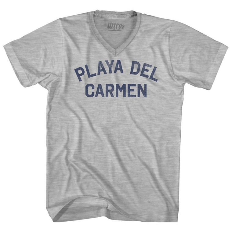 Playa del Carmen Adult Cotton V-neck T-shirt - Grey Heather
