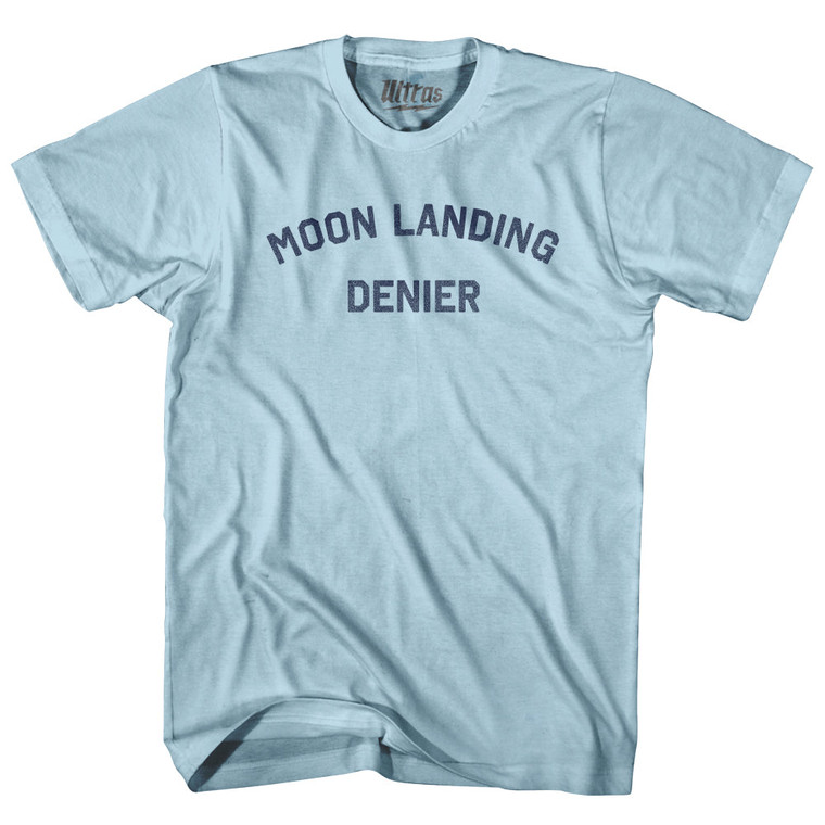 Moon Landing Denier Adult Cotton T-shirt - Light Blue