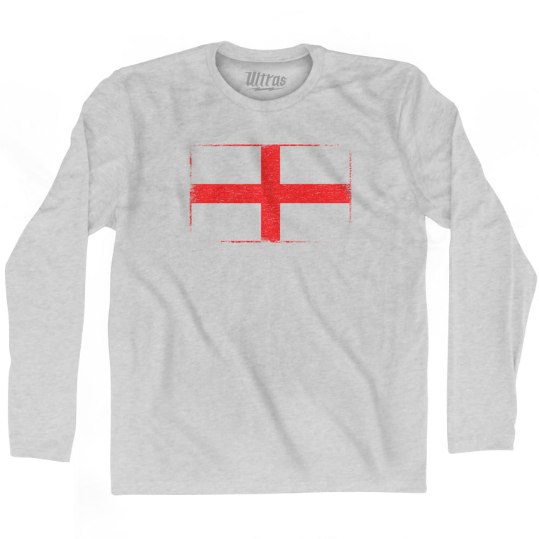 England Country Flag Adult Cotton Long Sleeve T-shirt - Grey Heather