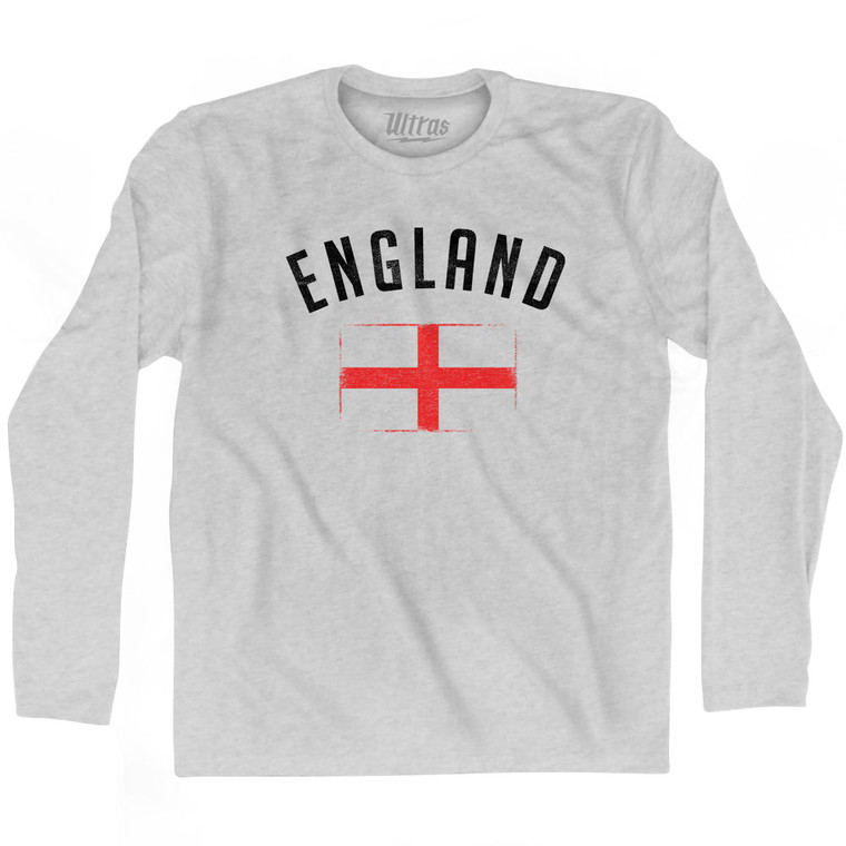 England Country Flag Heritage Adult Cotton Long Sleeve T-shirt - Grey Heather