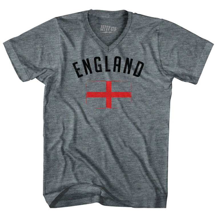 England Country Flag Heritage Adult Tri-Blend V-neck T-shirt - Athletic Grey