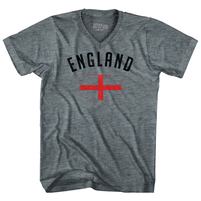 England Country Flag Heritage Tri-Blend V-neck Womens Junior Cut T-shirt - Athletic Grey