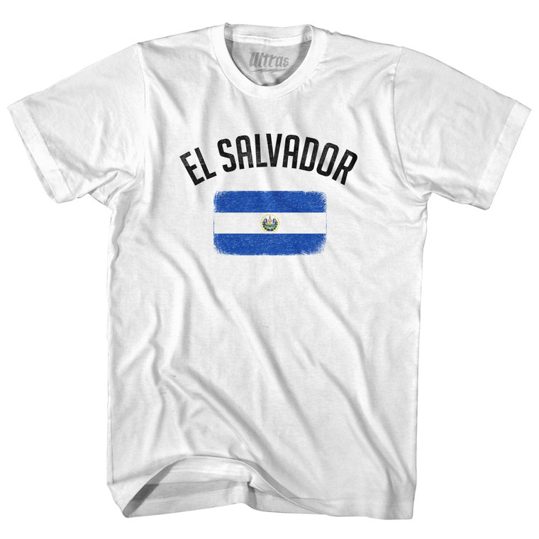 El Salvador Country Flag Heritage Womens Cotton Junior Cut T-Shirt - White El Salvador Country Flag Heritage Womens Cotton Junior Cut T-Shirt - White