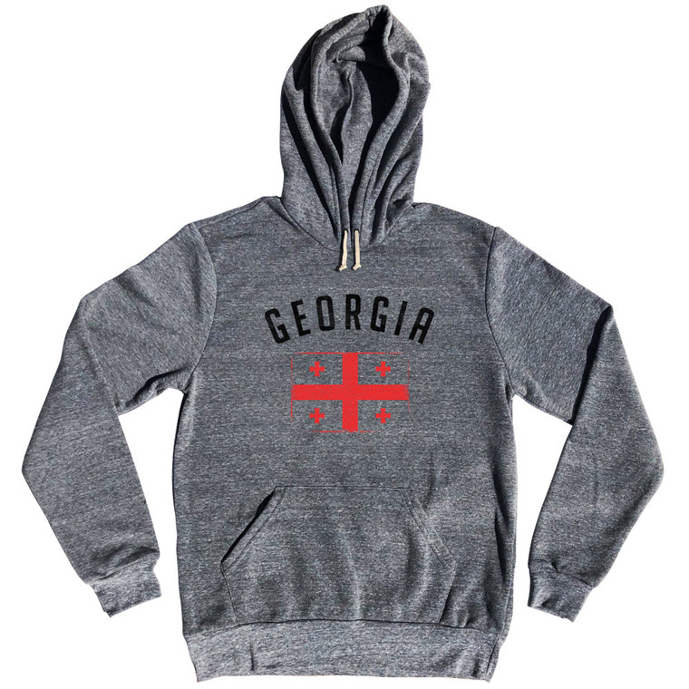 Georgia Country Flag Heritage Tri-Blend Hoodie - Athletic Grey