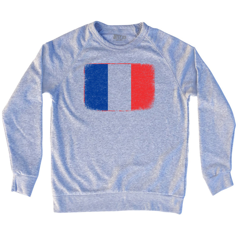 France Country Flag Adult Tri-Blend Sweatshirt - Heather Grey