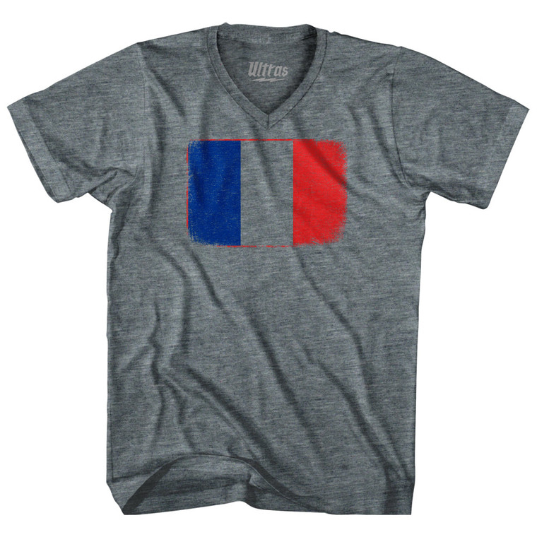 France Country Flag Tri-Blend V-neck Womens Junior Cut T-shirt - Athletic Grey