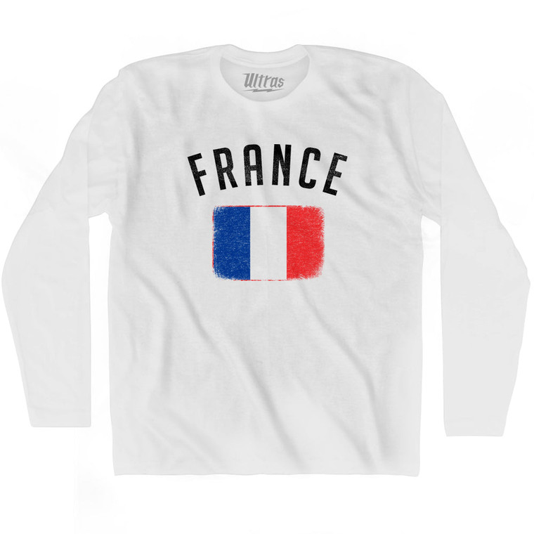 France Country Flag Heritage Adult Cotton Long Sleeve T-shirt - White