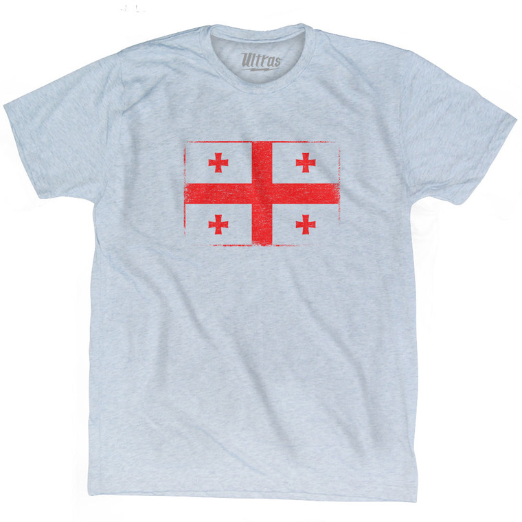 Georgia Country Flag Adult Tri-Blend T-shirt - Athletic White