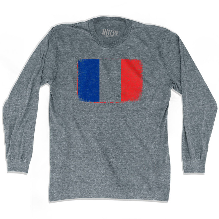 France Country Flag Adult Tri-Blend Long Sleeve T-shirt - Athletic Grey