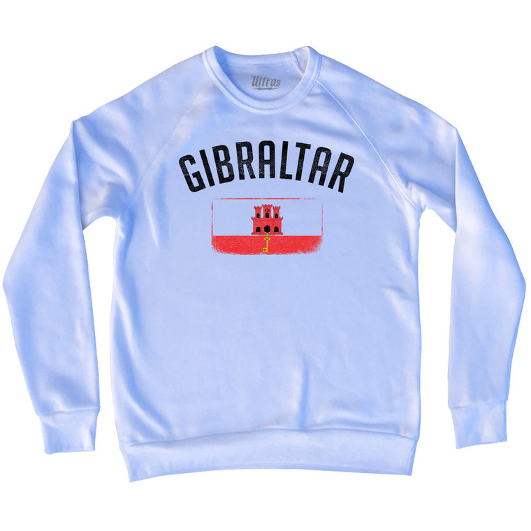 Gibraltar Country Flag Heritage Adult Tri-Blend Sweatshirt - White