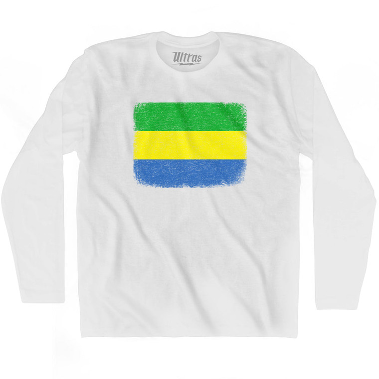 Gabon Country Flag Adult Cotton Long Sleeve T-shirt - White