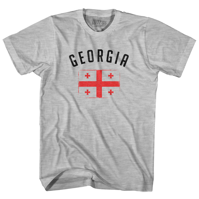 Georgia Country Flag Heritage Adult Cotton T-shirt - Grey Heather