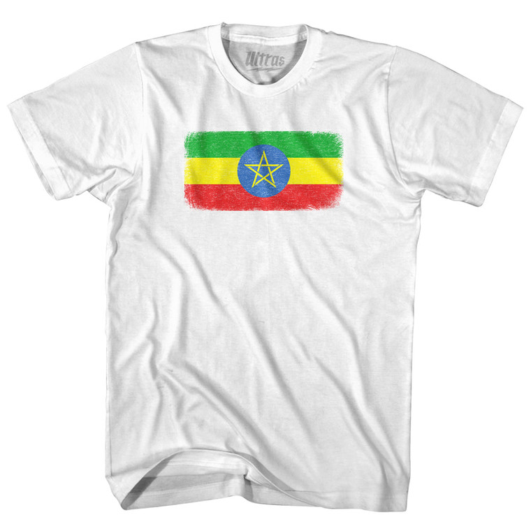 Ethiopia Country Flag Adult Cotton T-shirt - White
