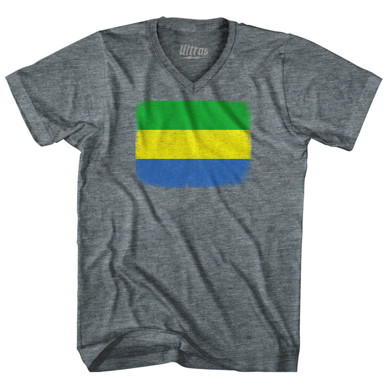 Gabon Country Flag Adult Tri-Blend V-neck T-shirt - Athletic Grey