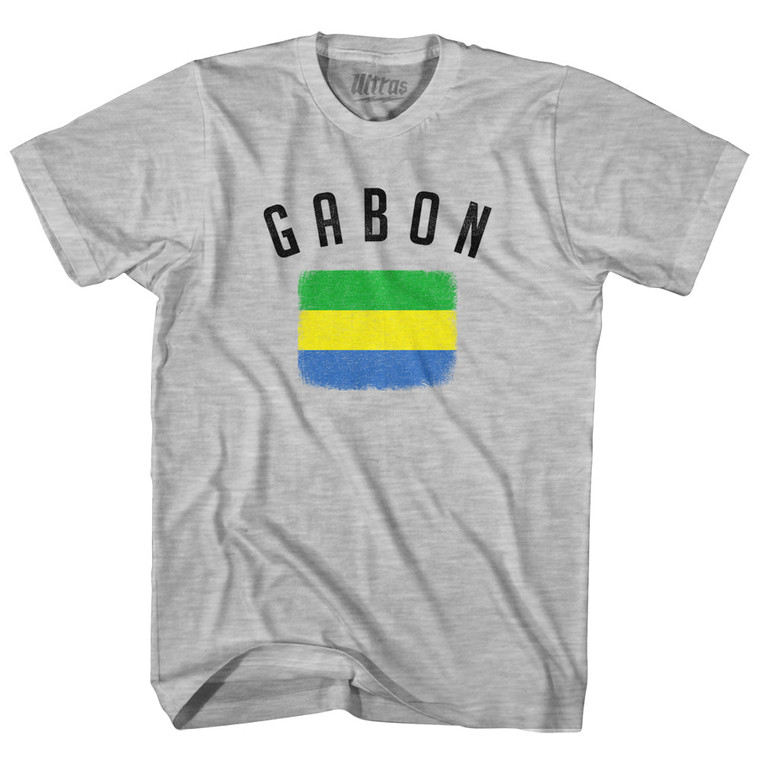 Gabon Country Flag Heritage Womens Cotton Junior Cut T-Shirt - Grey Heather