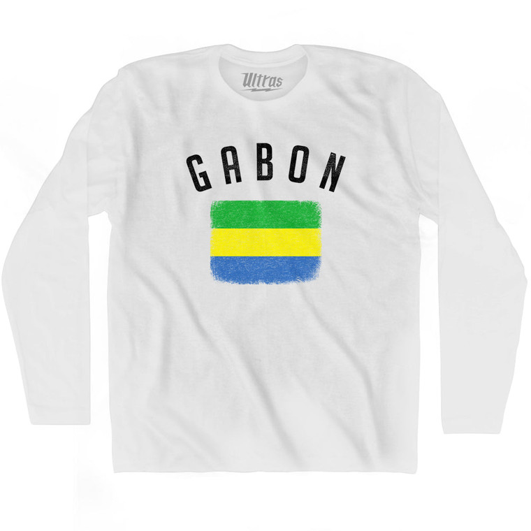 Gabon Country Flag Heritage Adult Cotton Long Sleeve T-shirt - White