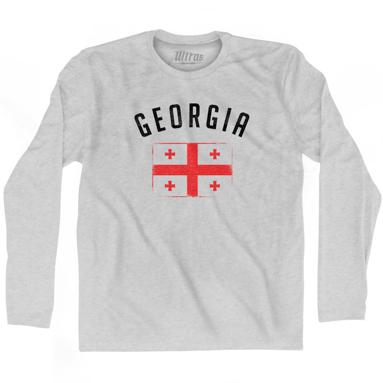 Georgia Country Flag Heritage Adult Cotton Long Sleeve T-shirt - Grey Heather