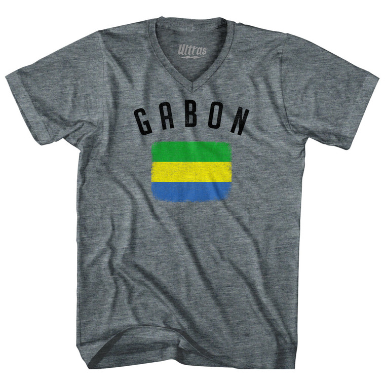 Gabon Country Flag Heritage Adult Tri-Blend V-neck T-shirt - Athletic Grey